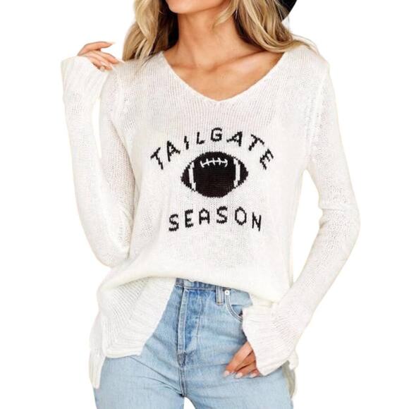Wooden Ships Sweaters - Wooden Ships Snow White Tailgate Season Football Sweater S/M